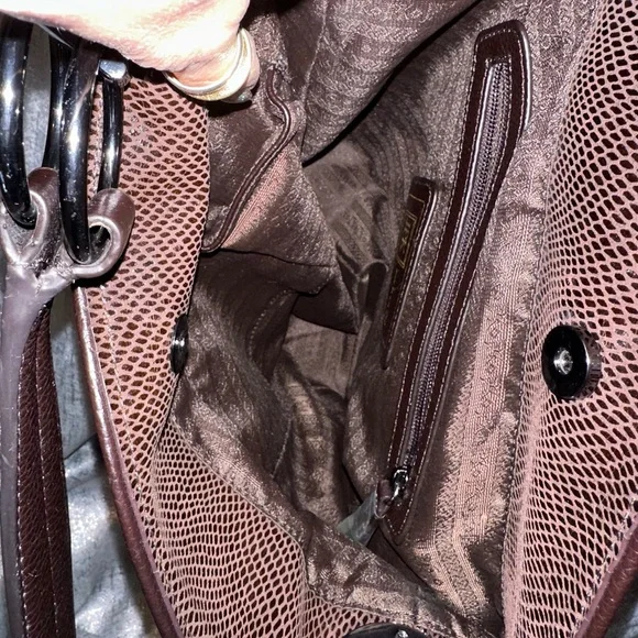 JPK Paris Brown iridescent faux reptile hobo bag with gunmetal hardware. NWOT - Picture 9 of 13